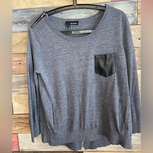 The Kooples Gray Sweater with Lamb Skin Leather Pocket
